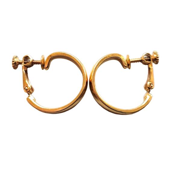 Signed Napier Goldtone Hoops Clip Screwback Vtg MCM 50s 60s Minimalist Retro - Picture 5 of 5